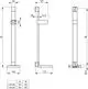 Brausestange von Ideal Standard mit einfachem Design, dargestellt in seitlicher und frontaler Ansicht. Maße und Details sind in einer technischen Zeichnung angegeben.